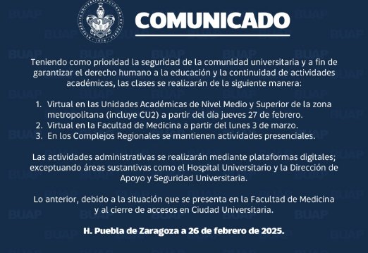 BUAP iniciará clases virtuales a partir del lunes